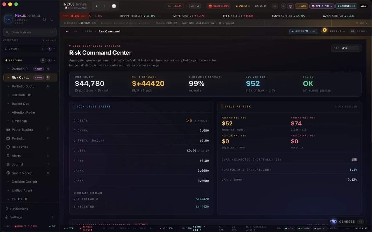 NEXUS Terminal risk and exposure workspace